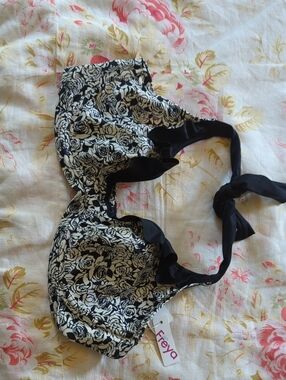 Freya Black & Cream Floral Underwire Bikini Top